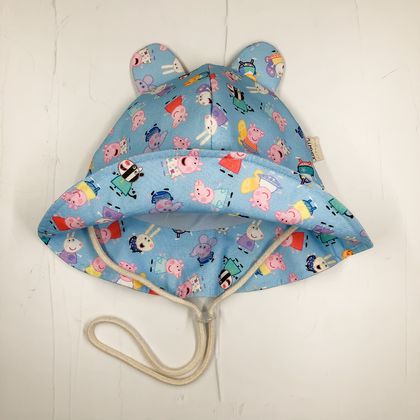 6-12m Baby Sun Hat 100% Cotton - Peppa Pig with Pig Ears